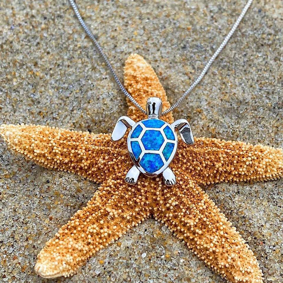 Silver Opal Sea Turtle Necklace & Earrings Set β Elegant