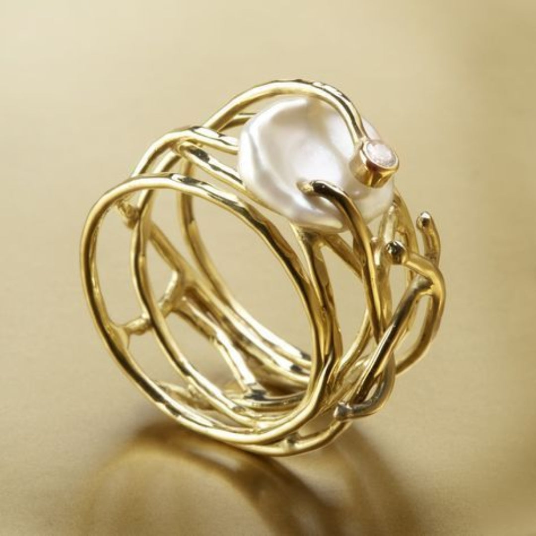 Gold Pearl Ring β Elegant