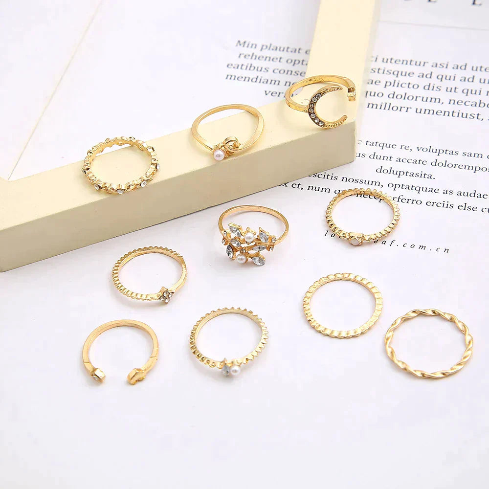 Silver & Gold Crystal Ring Set β Exquisite