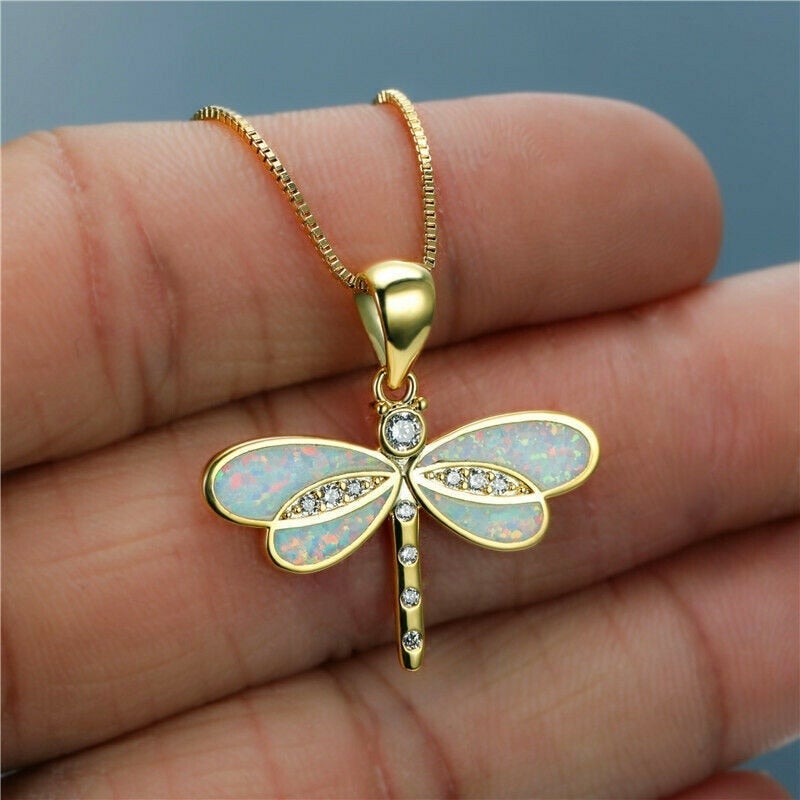 Gold Opal Dragonfly Necklace β Timeless Elegance