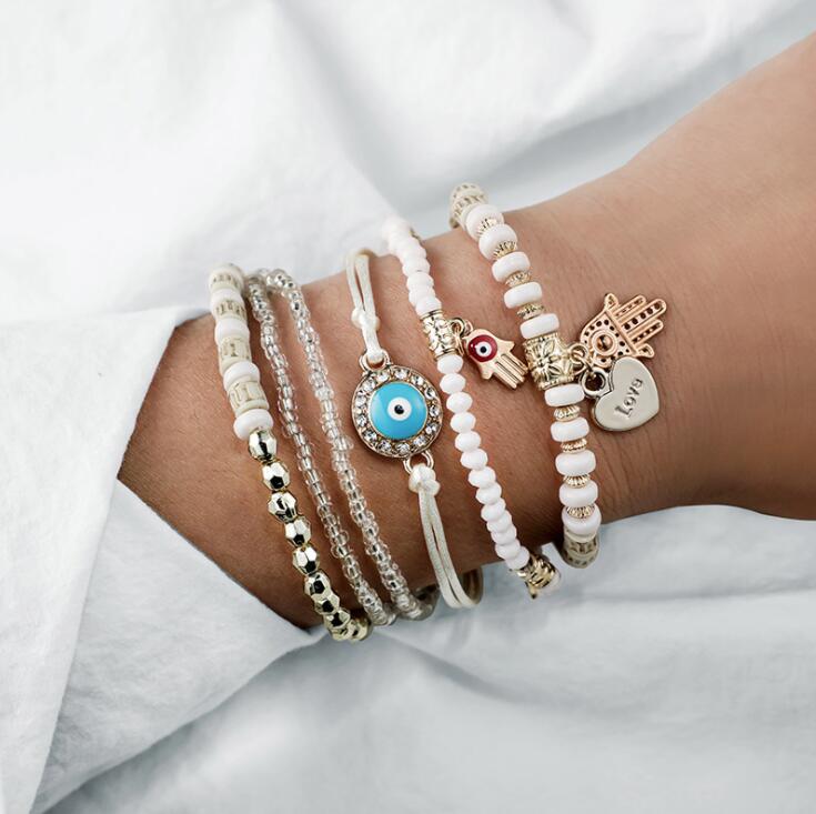 Gold Crystal Hamsa Bracelet Set β Timeless
