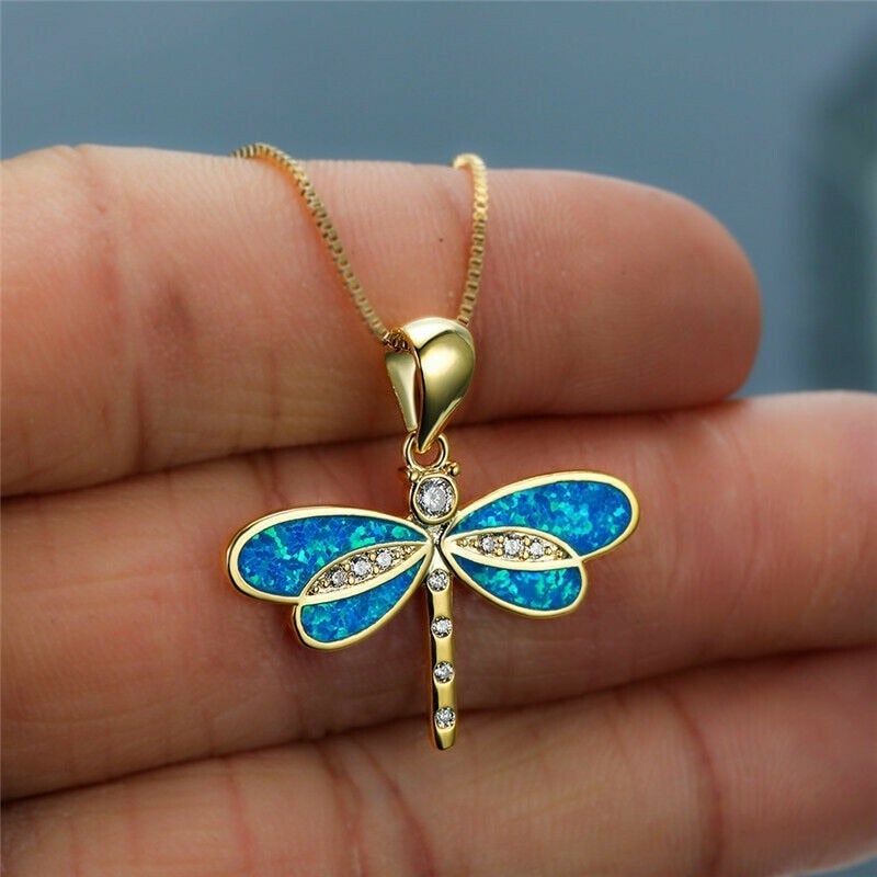 Gold Opal Dragonfly Necklace β Timeless Elegance