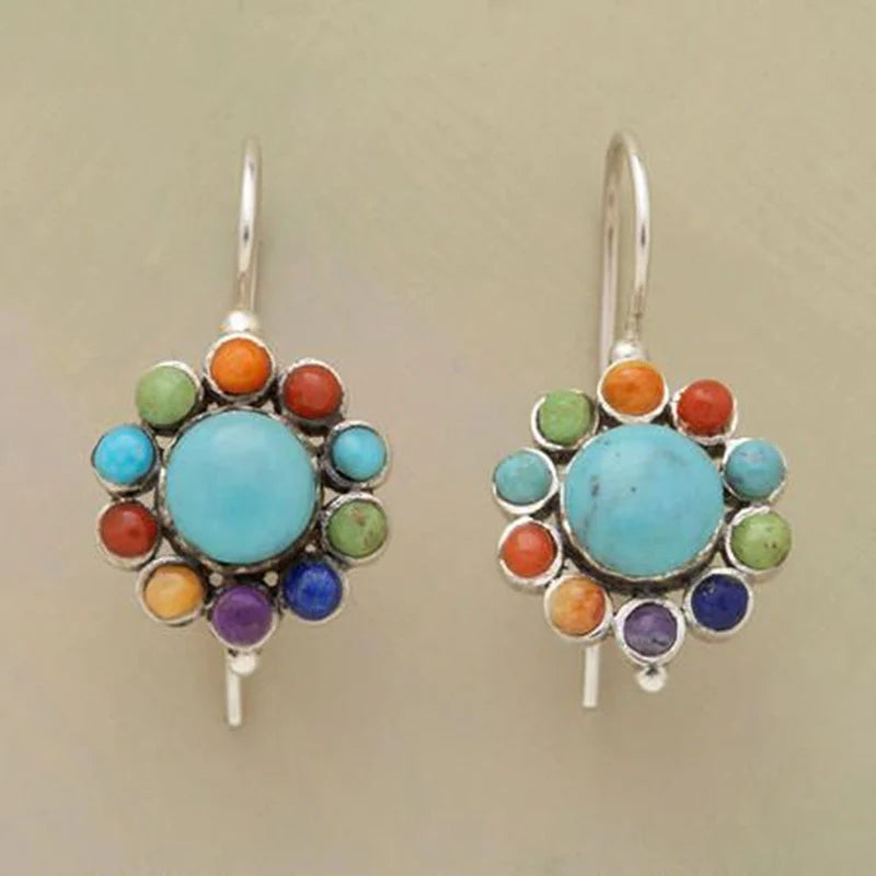 Turquoise Multi-Colored Hoop Earrings β Vibrant