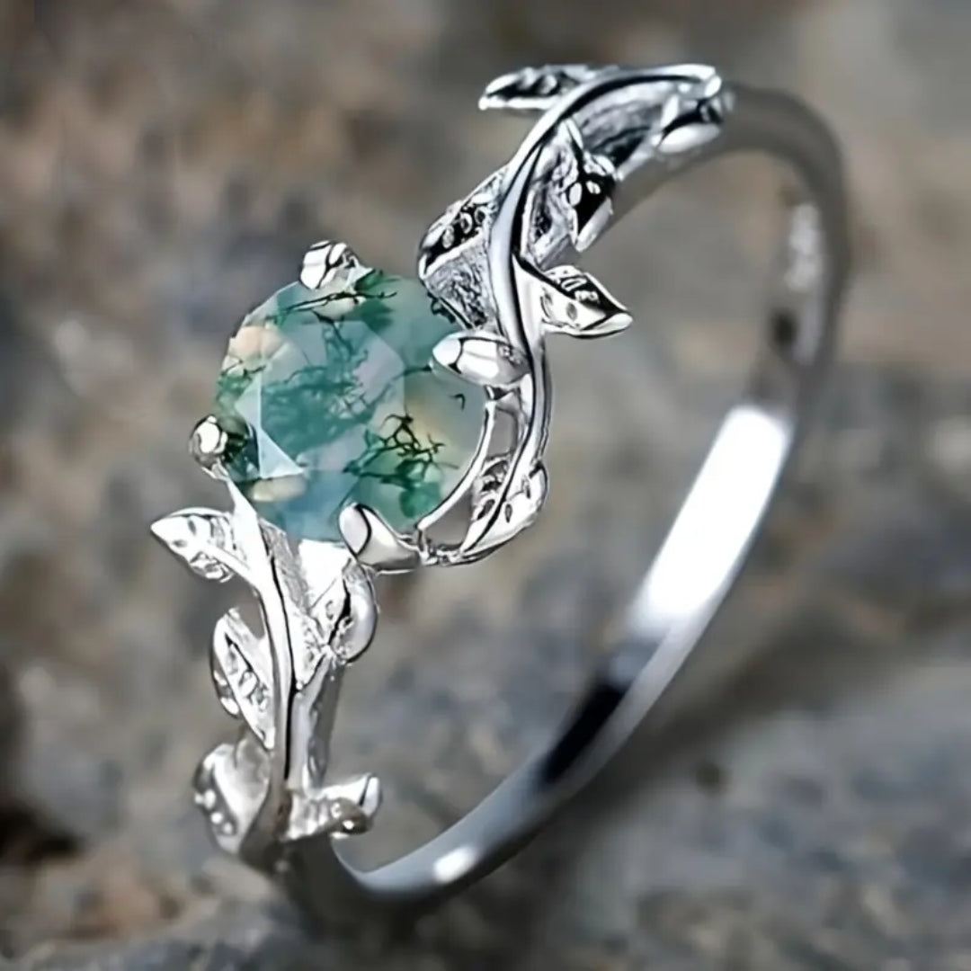 Silver Green Stone Ring β Elegant