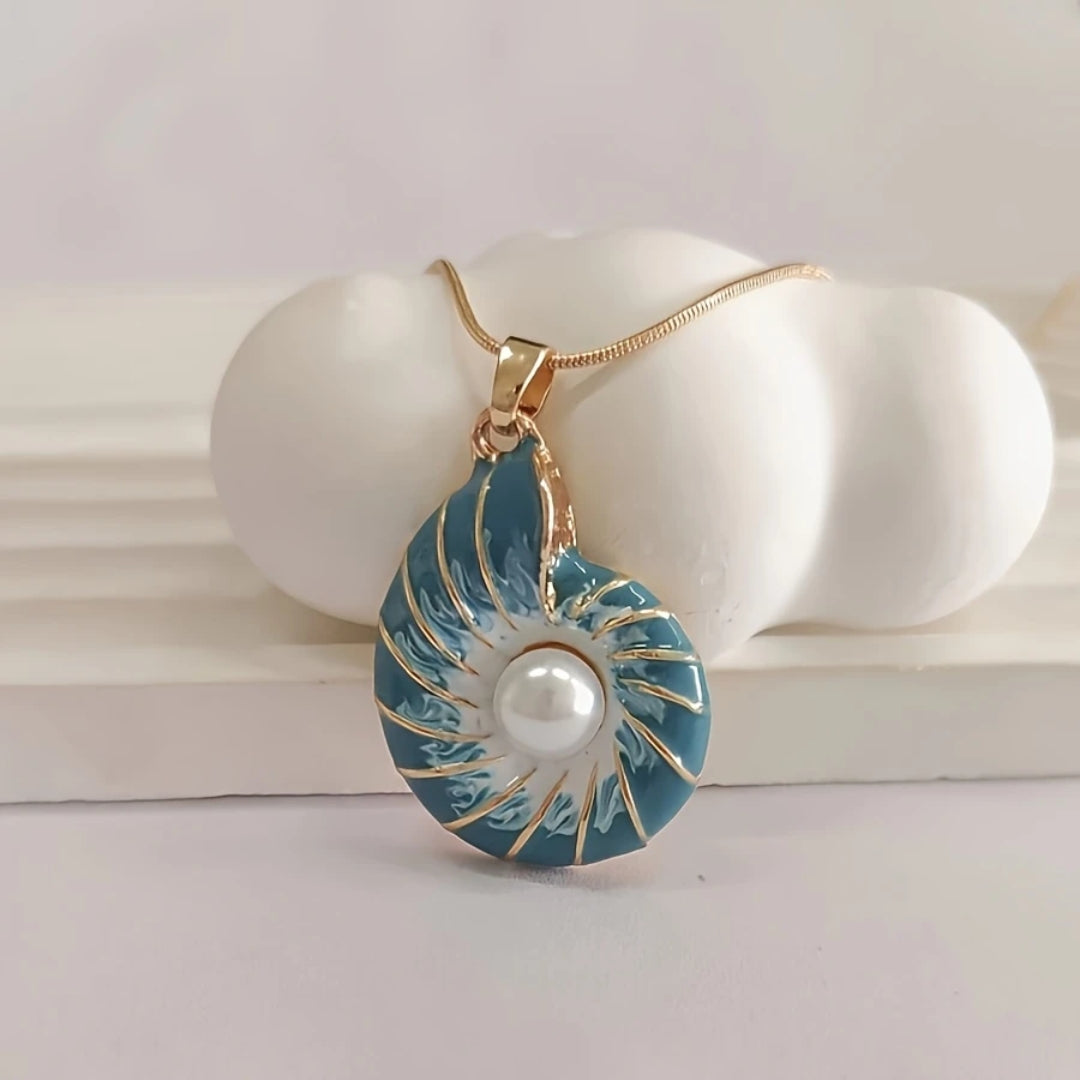 Pearl Blue Shell Necklace β Elegant Vintage
