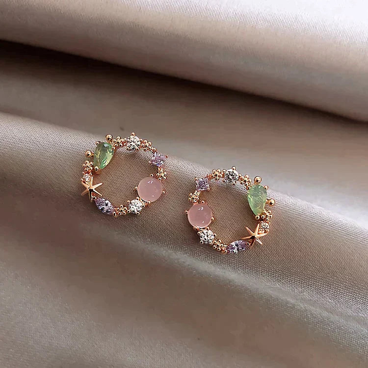 Rose Gold Crystal Floral Earrings β Vintage Elegance