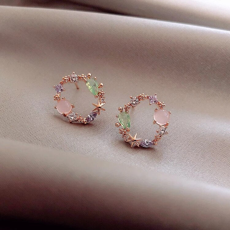 Rose Gold Crystal Floral Earrings β Vintage Elegance