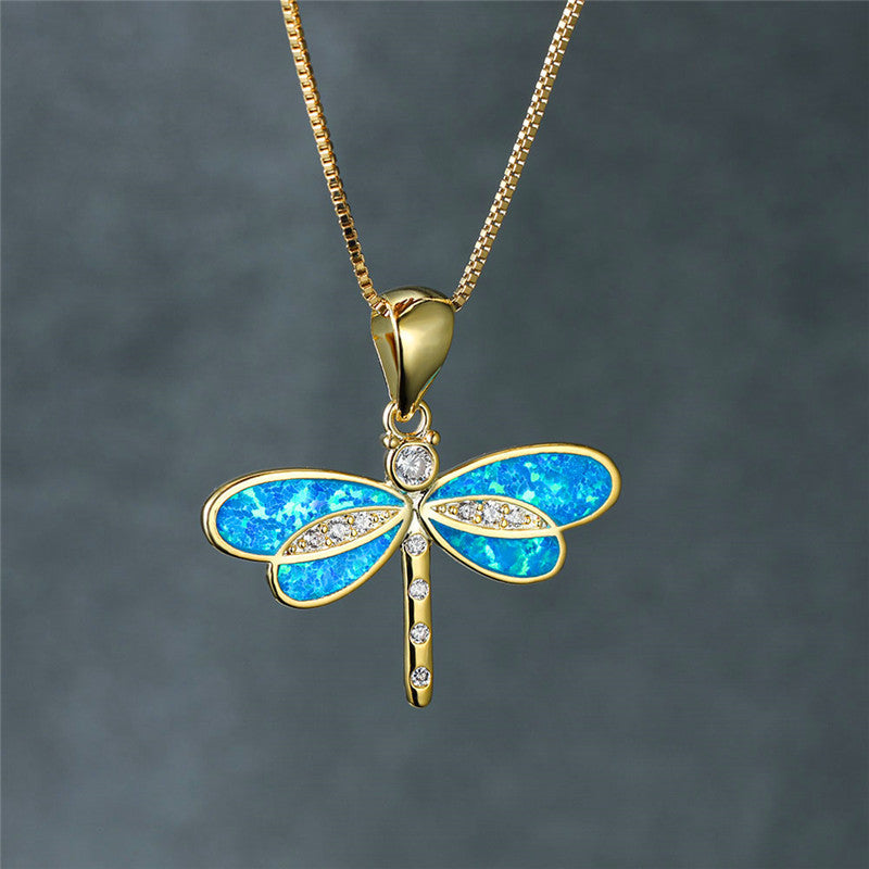 Gold Opal Dragonfly Necklace β Timeless Elegance
