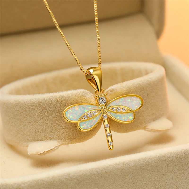 Gold Opal Dragonfly Necklace β Timeless Elegance