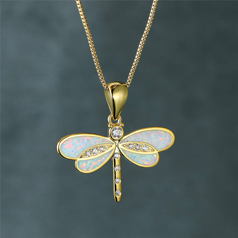 Gold Opal Dragonfly Necklace β Timeless Elegance
