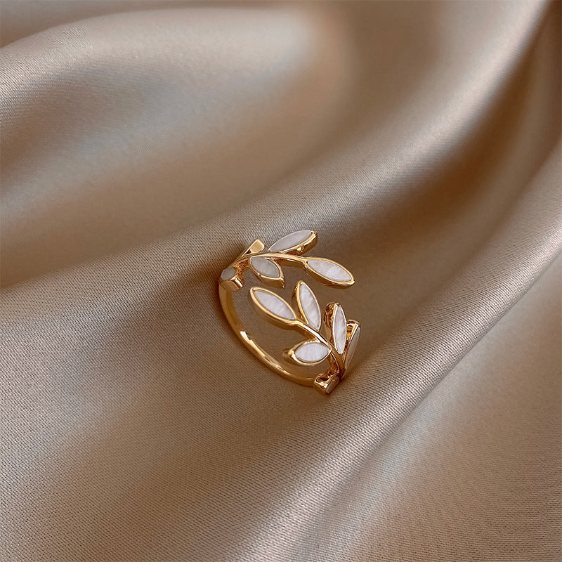 White Opal Leaf Ring β Exquisite