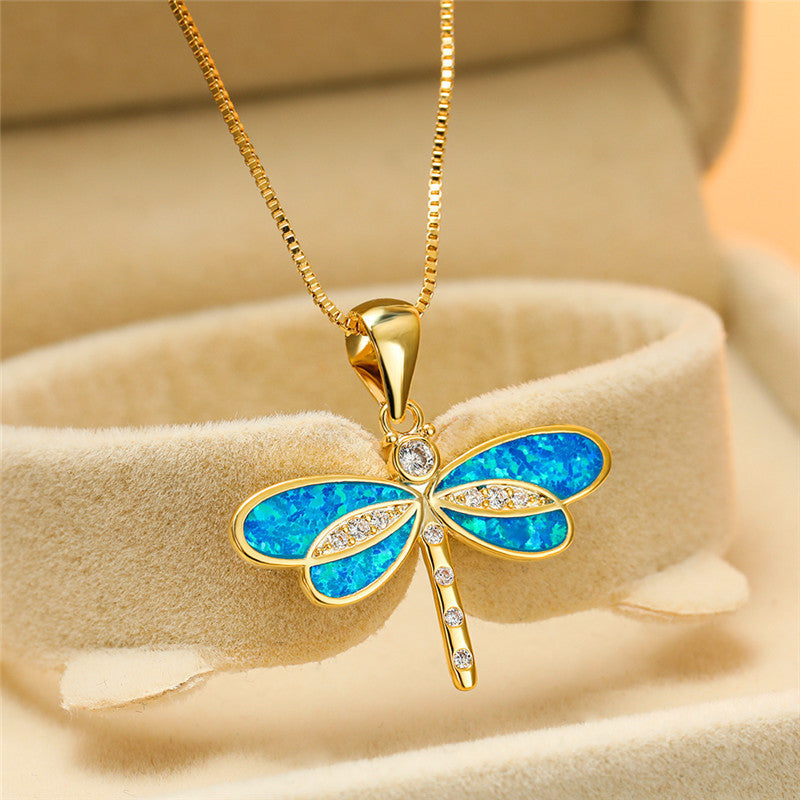 Gold Opal Dragonfly Necklace β Timeless Elegance