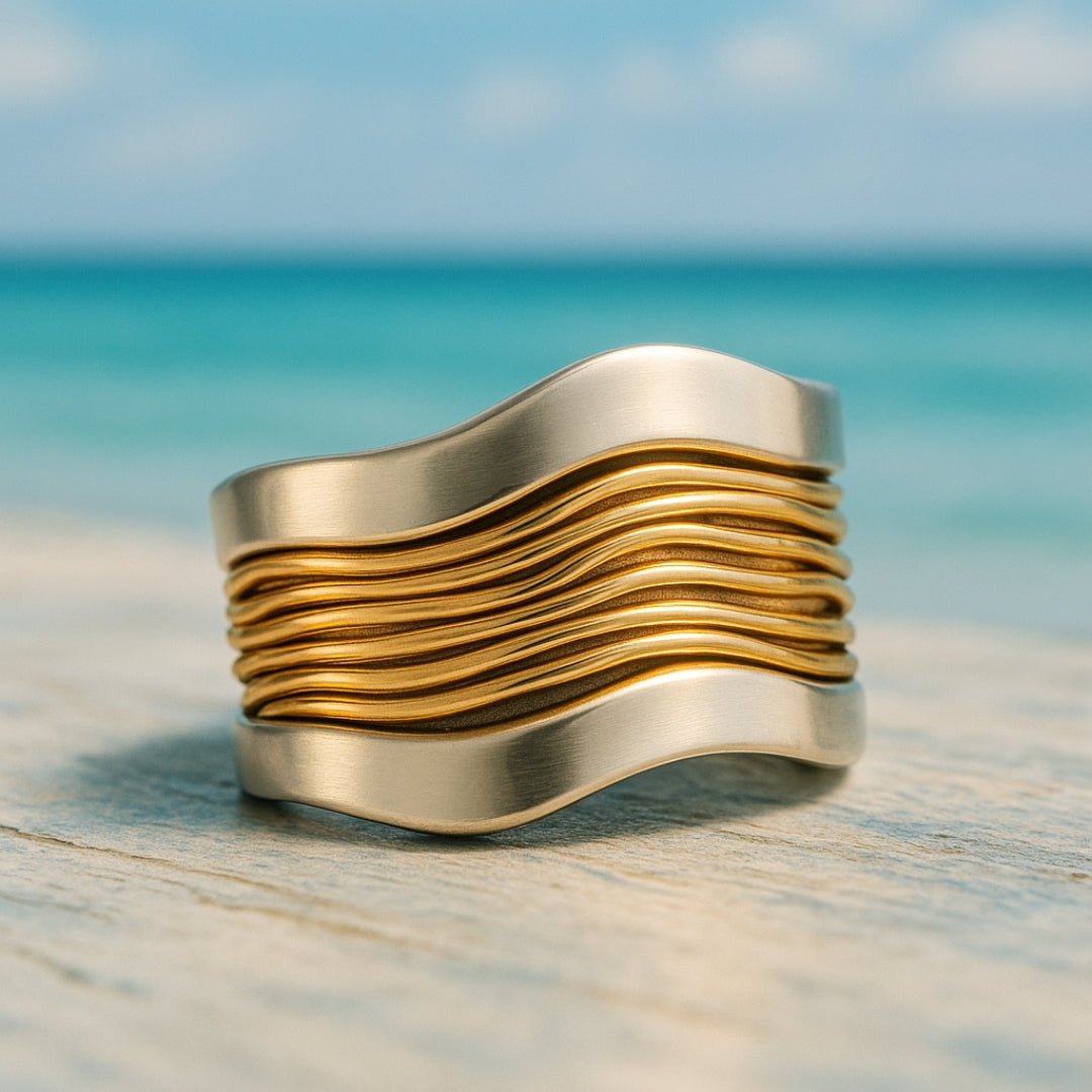 Silver & Gold Crystal Accent Ring β Elegant
