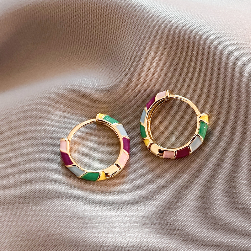 Gold Enamel Hoop Earrings β Elegant