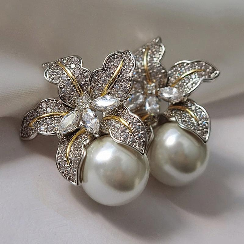 Pearl & Crystal Flower Earrings β Exquisite