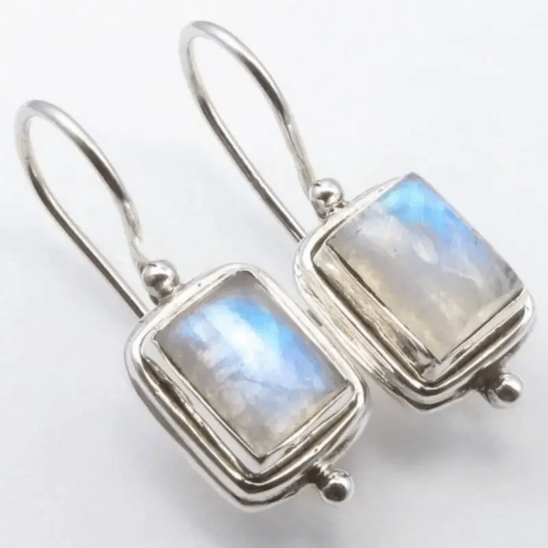 Silver Moonstone Square Earrings β Elegant