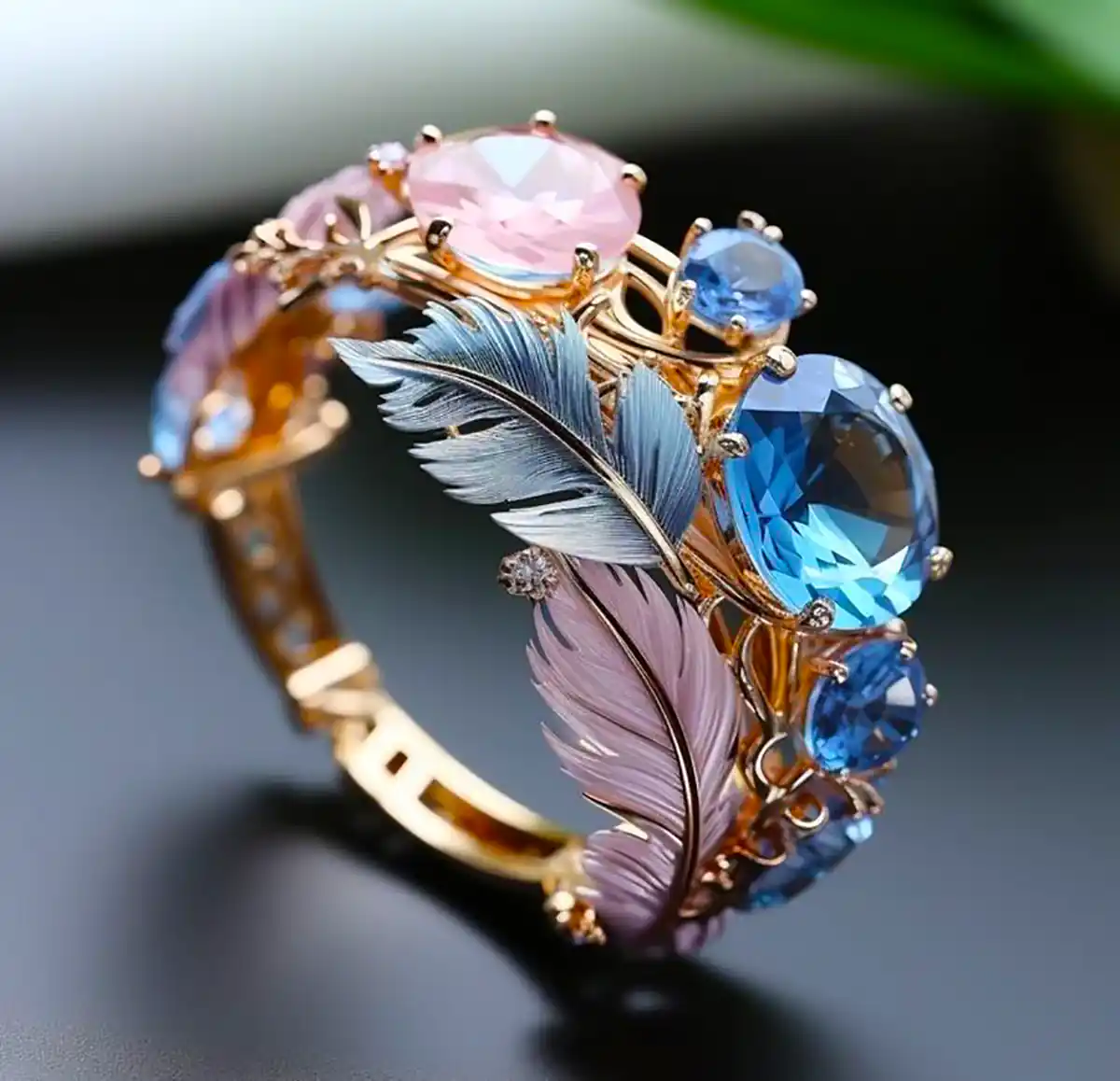 Crystal Feather Ring β Elegant Vintage Charm