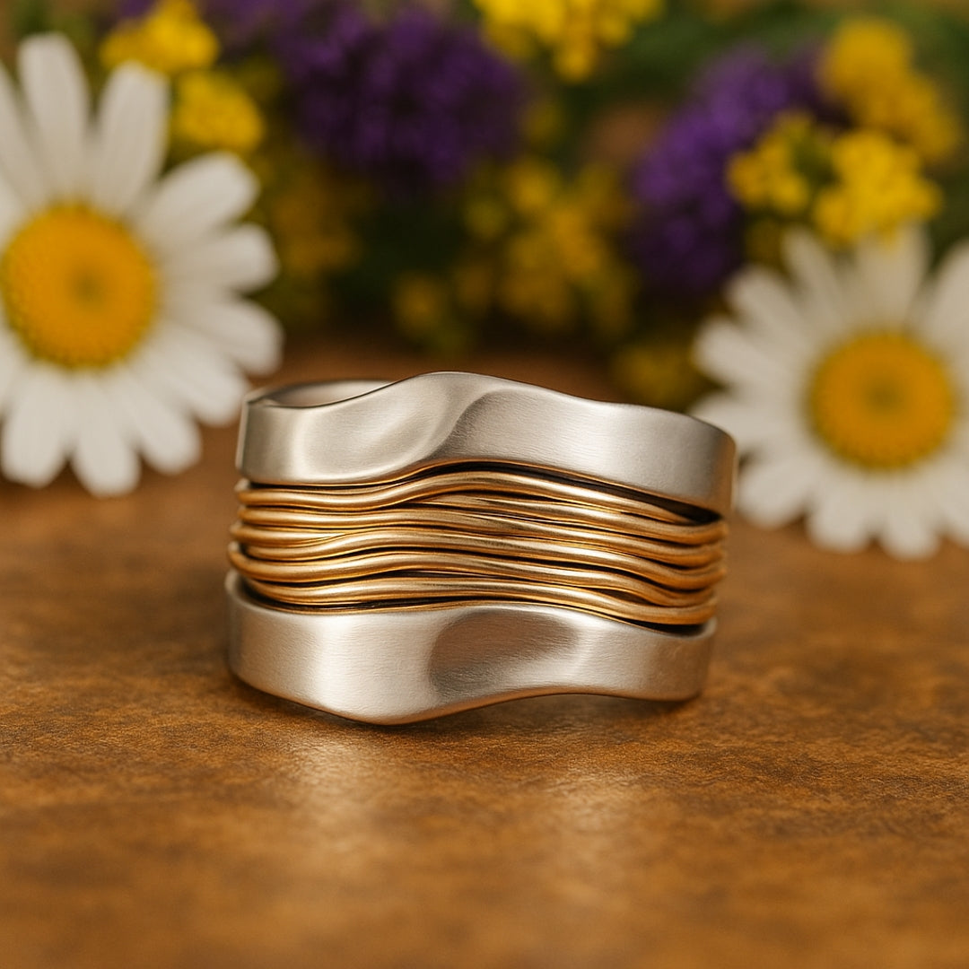Silver & Gold Crystal Accent Ring β Elegant