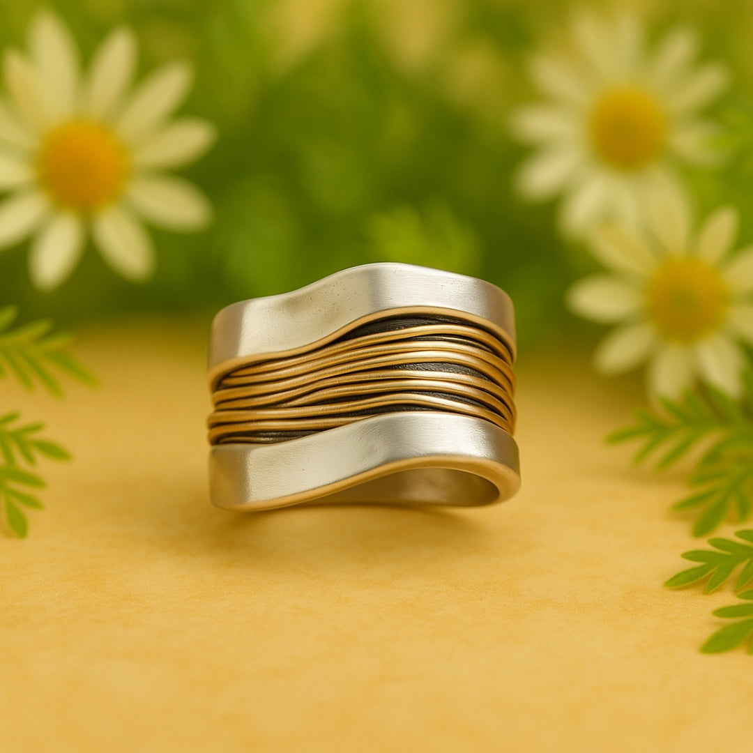 Silver & Gold Crystal Accent Ring β Elegant