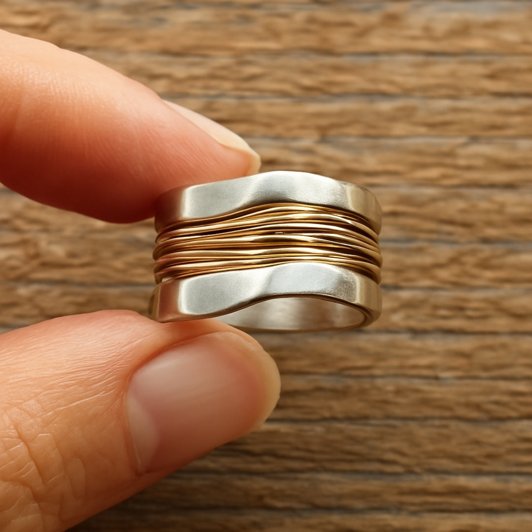 Silver & Gold Crystal Accent Ring β Elegant