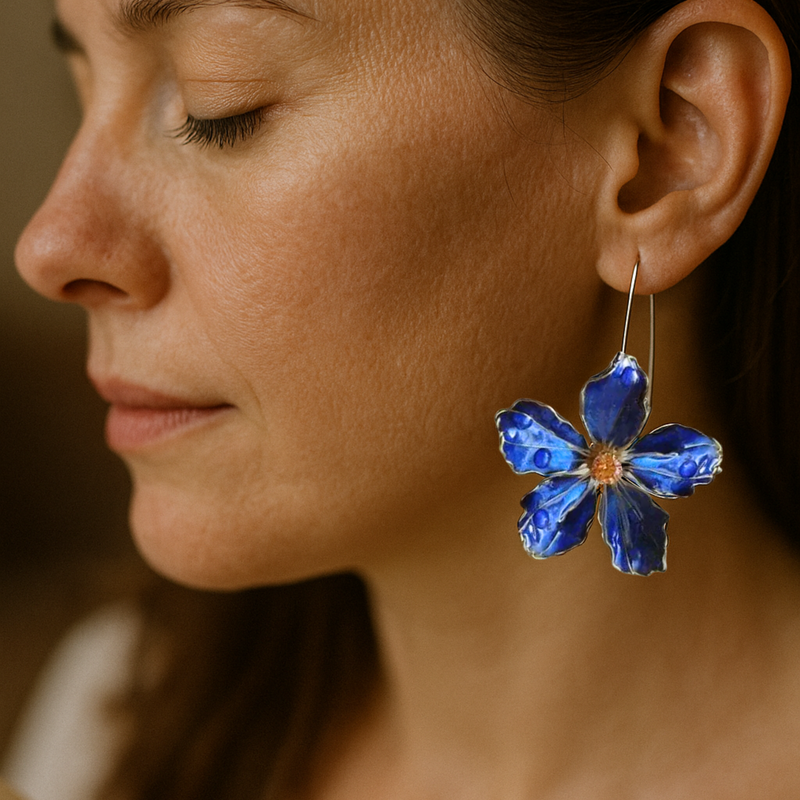 Blue Floral Enamel Earrings – Exquisite