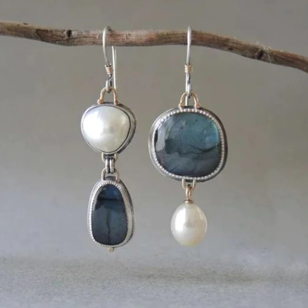 Blue Stone Pearl Earrings – Elegant