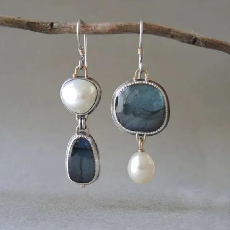 Blue Stone Pearl Earrings – Elegant