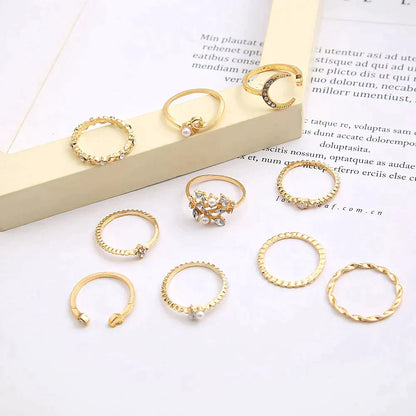 Silver & Gold Crystal Ring Set – Exquisite