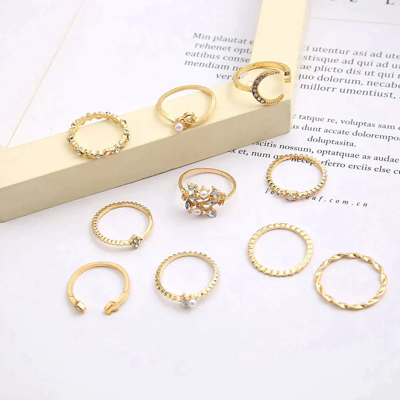 Silver & Gold Crystal Ring Set – Exquisite