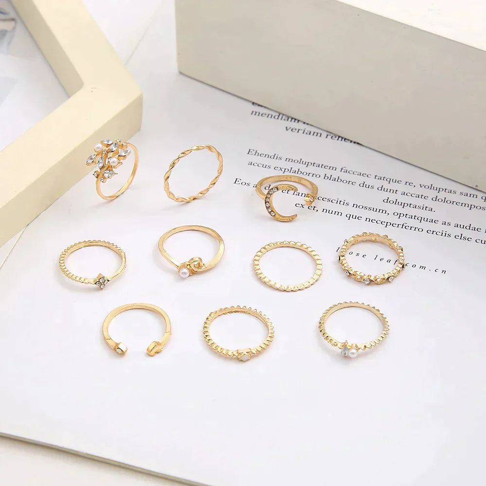 Silver & Gold Crystal Ring Set – Exquisite