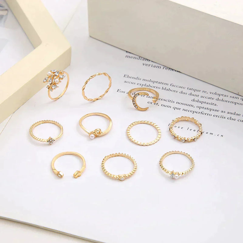 Silver & Gold Crystal Ring Set – Exquisite