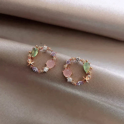 Rose Gold Crystal Floral Earrings – Vintage Elegance