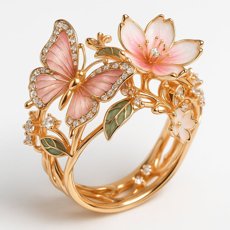 Rose Gold Butterfly Zirconia Ring – Timeless