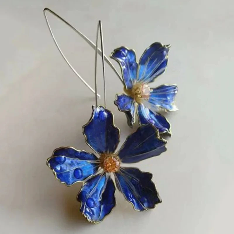 Blue Floral Enamel Earrings – Exquisite
