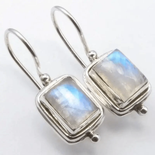 Silver Moonstone Square Earrings – Elegant