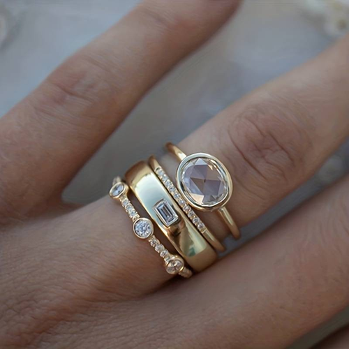 Gold Zirconia Ring Set – Exquisite