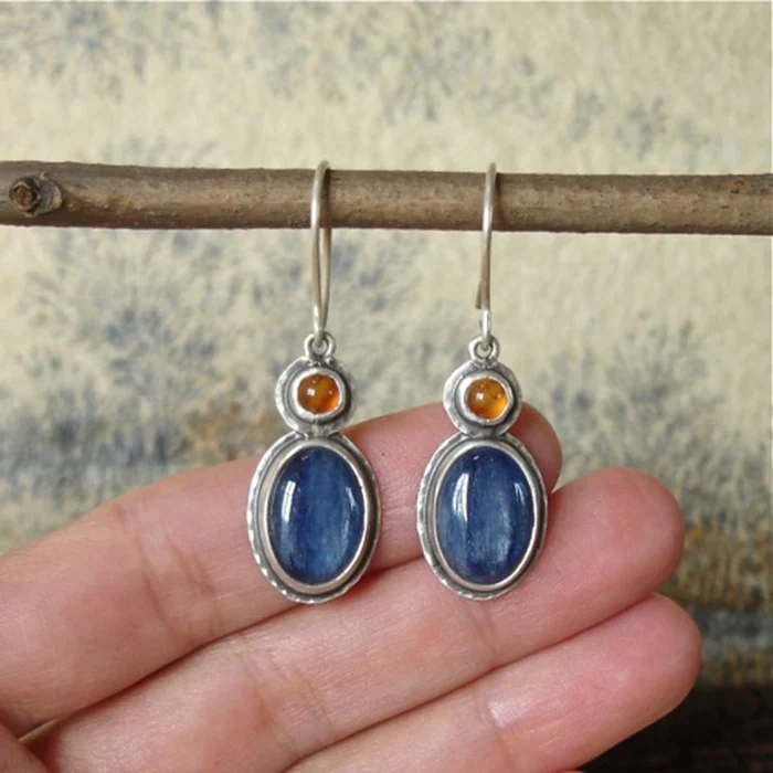 Blue & Orange Stone Earrings – Timeless Elegance
