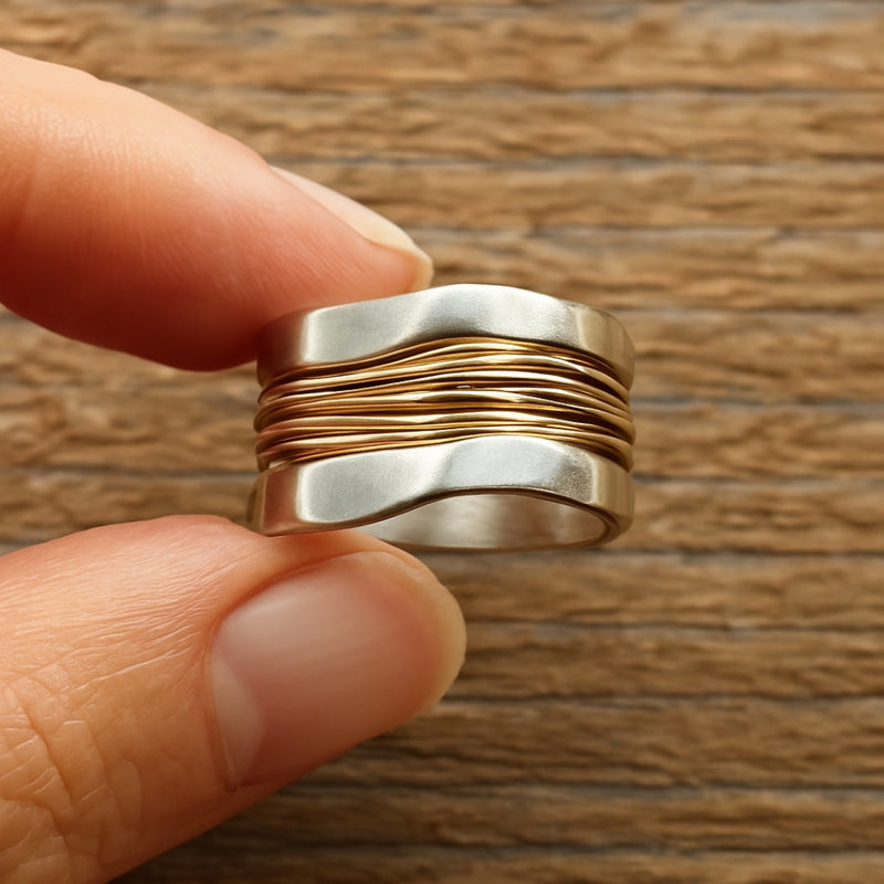 Silver & Gold Crystal Accent Ring – Elegant