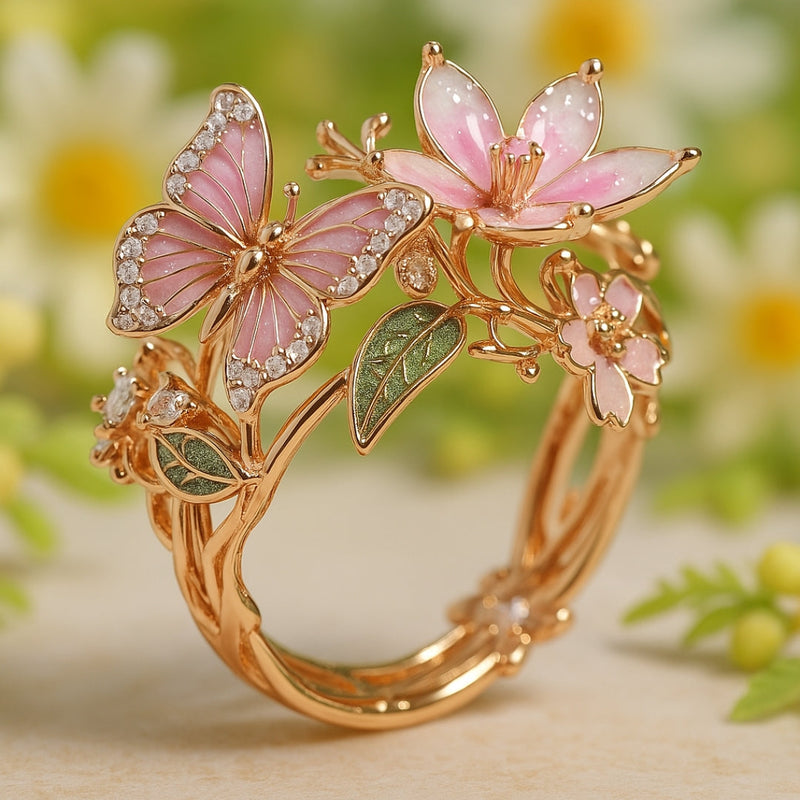 Rose Gold Butterfly Zirconia Ring – Timeless